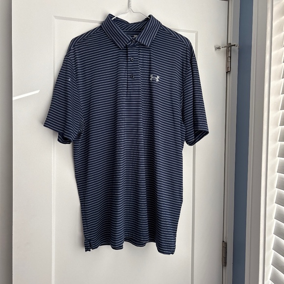 3 for $27! | UNDER ARMOR | Men’s Size L Navy Blue & White Polo Heatgear - Picture 3 of 6